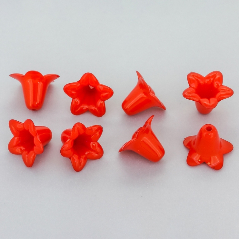 OPAQUE PLASTIC BEADS - FLOWER BELLFLOWER - 17x12mm RED С07 - PACKAGE 500g Hole-1.8mm (830pcs.)