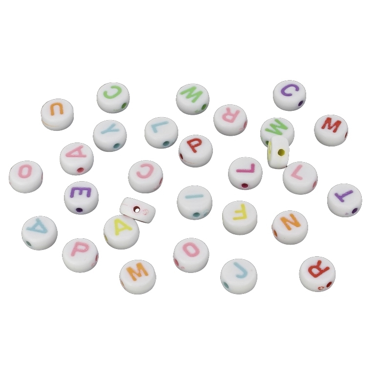 ACRYLIC BEADS - LETTERS - DISK - 7x4mm MIX (LIGHT) - 50g Hole-1.6mm (355pcs.)