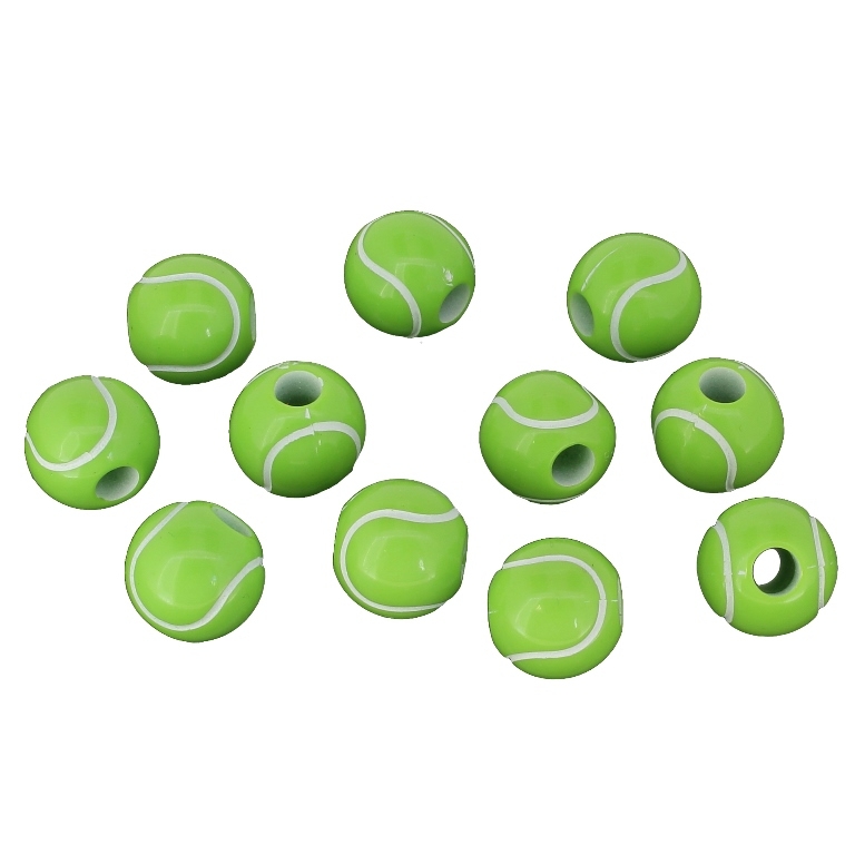 ACRYLIC BEADS - TENNIS BALL - 12mm GREEN (LIGHT) WITH WHITE - PACKAGE 500g Hole-3.8mm (668pcs.)