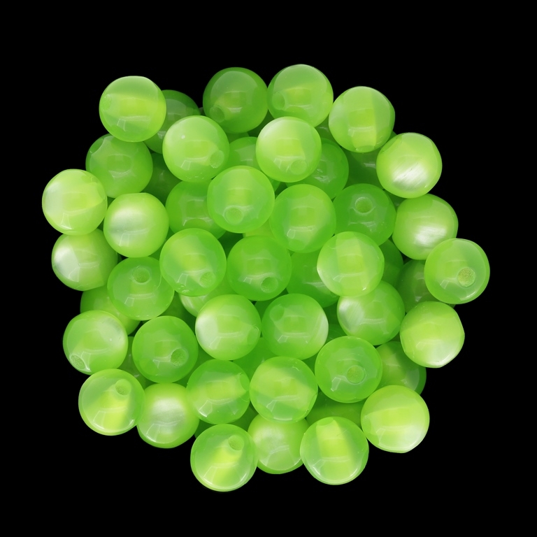 RESIN PLASTIC BEADS - CAT'S EYE - BALL - 8mm GREEN (LIGHT) - 50pcs. Hole-2.0mm