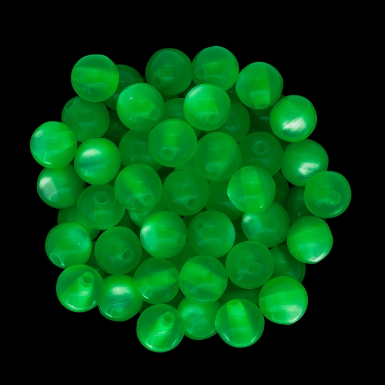 RESIN PLASTIC BEADS - CAT'S EYE - BALL - 8mm GREEN - 50pcs. Hole-1.5mm