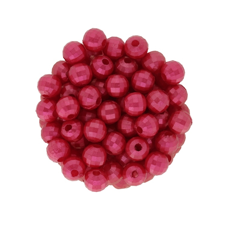 ACRYLIC IMITATION PLASTIC PEARLS EMBOSSED - BALL FACETED - 8mm RED (DARK) - 50g Hole-2.6mm (196pcs.)