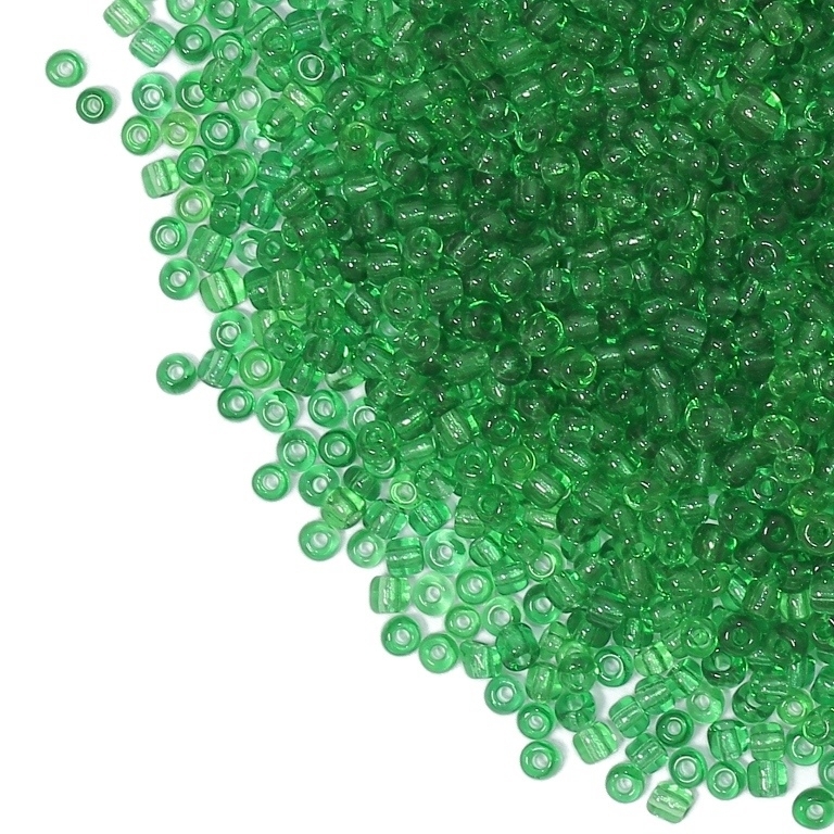 GLASS SEED BEADS - BALL 2mm - TRANSPARENT  - GREEN 7 - 50g Hole-1.0mm