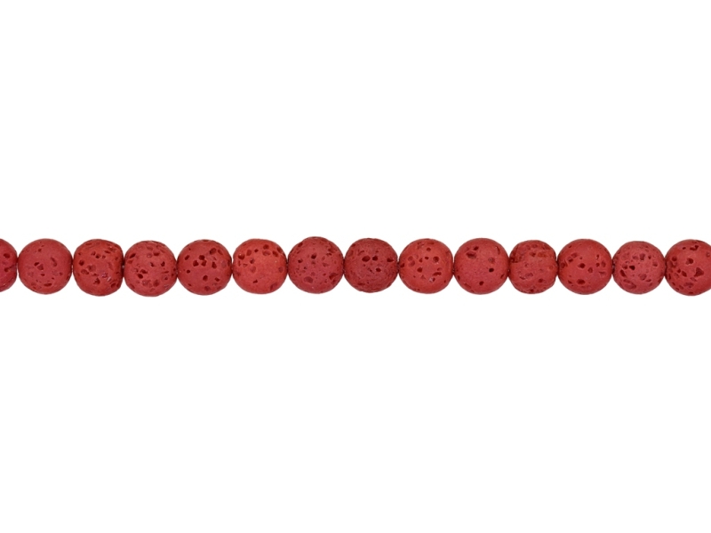 NATURAL STONE BEADS - LAVA STONE RED - 8mm - STRING (48pcs.) Hole-1.6mm