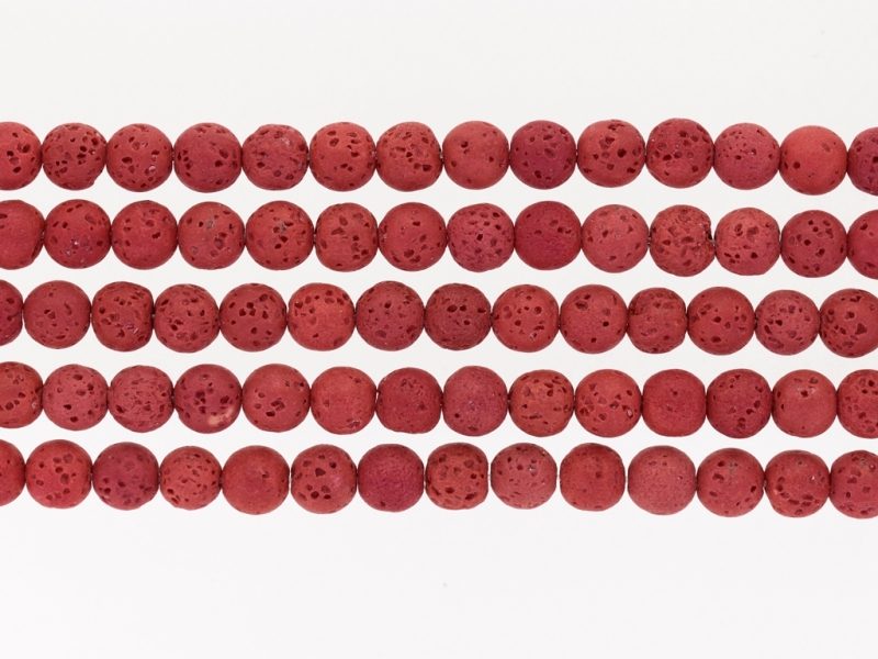 NATURAL STONE BEADS - LAVA STONE RED - 8mm - PACKAGE (5x48pcs.) Hole-1.6mm