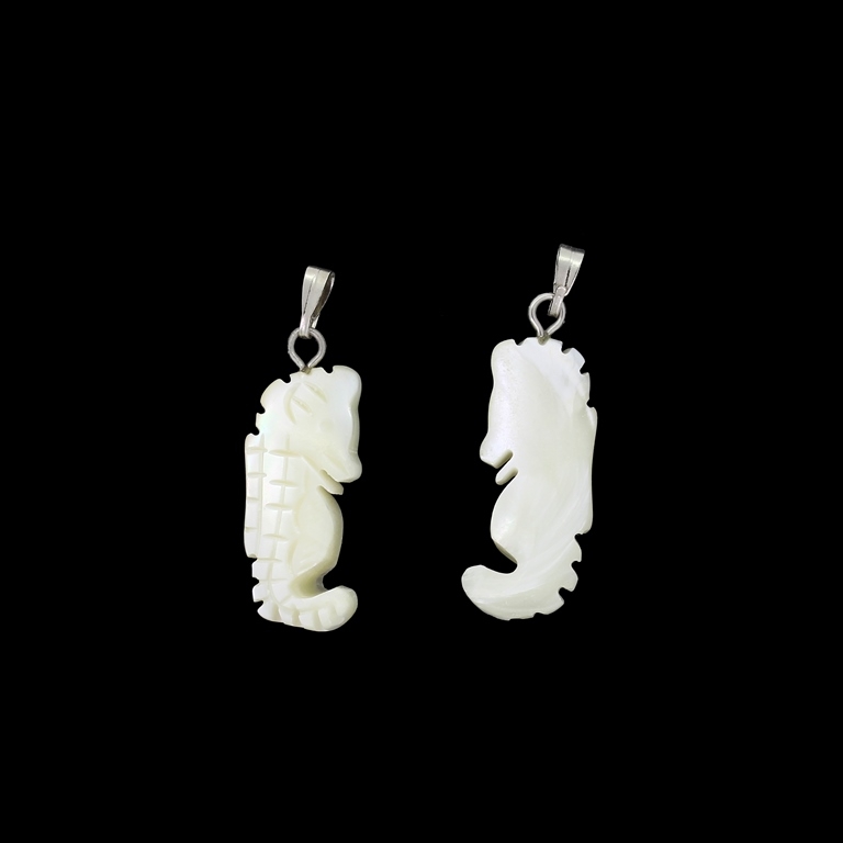 WHITE MOTHER OF PEARL PENDANT - SEAHORSE 01 - 11x29x5mm - 1pc. Hole holder-2.0mm