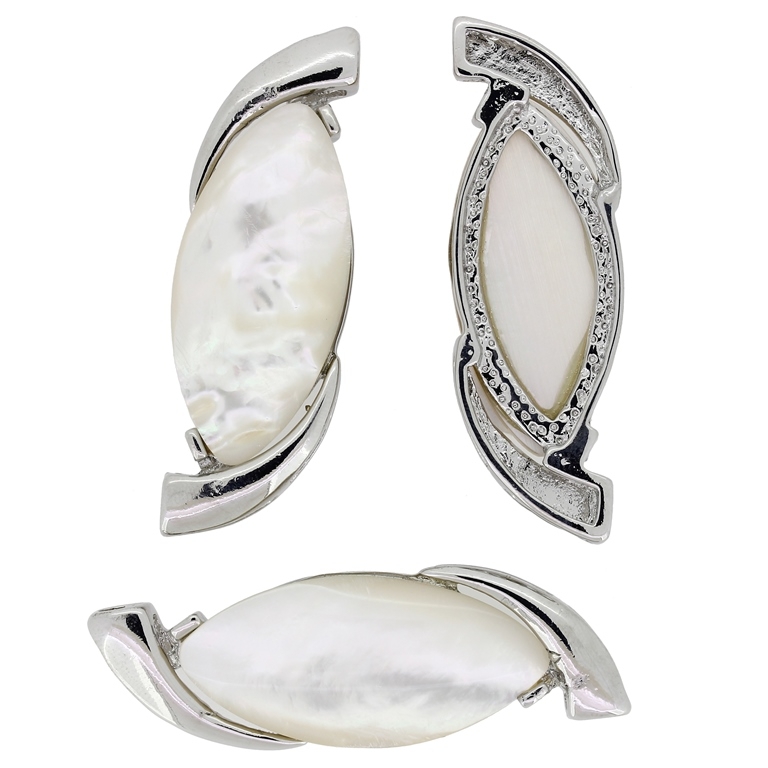 WHITE MOTHER OF PEARL PENDANT - WITH METAL - ELLIPSE 01 - 18x53x5mm - 1pc. Hole-2.8x4.0mm