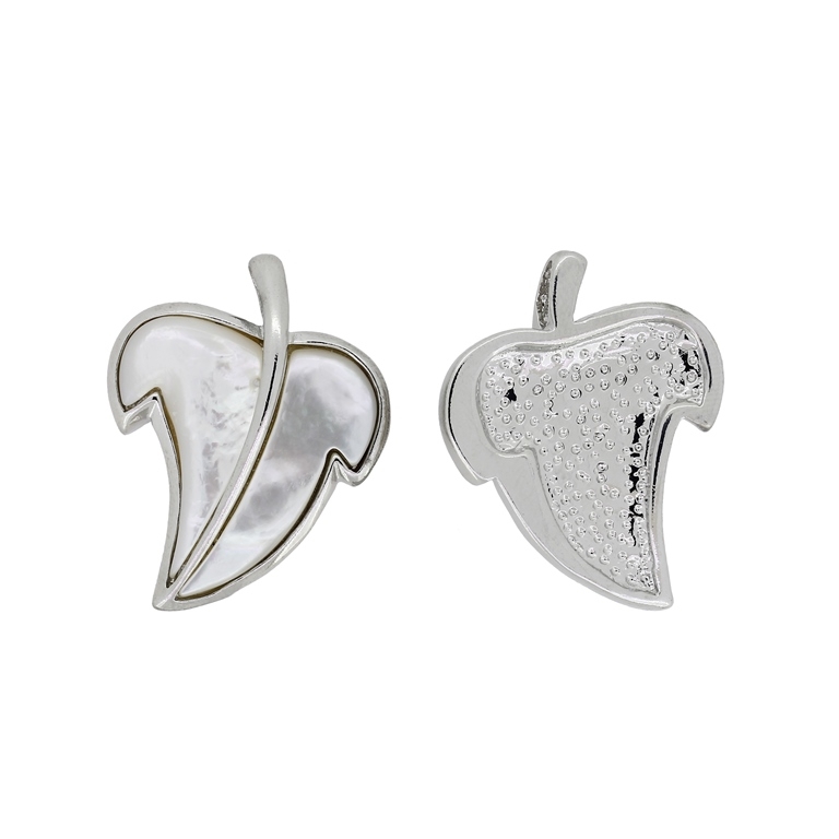 WHITE MOTHER OF PEARL PENDANT - WITH METAL - LEAF 01 - 26x33x6mm - PACKAGE 4pcs. Hole-2.5x5.5mm