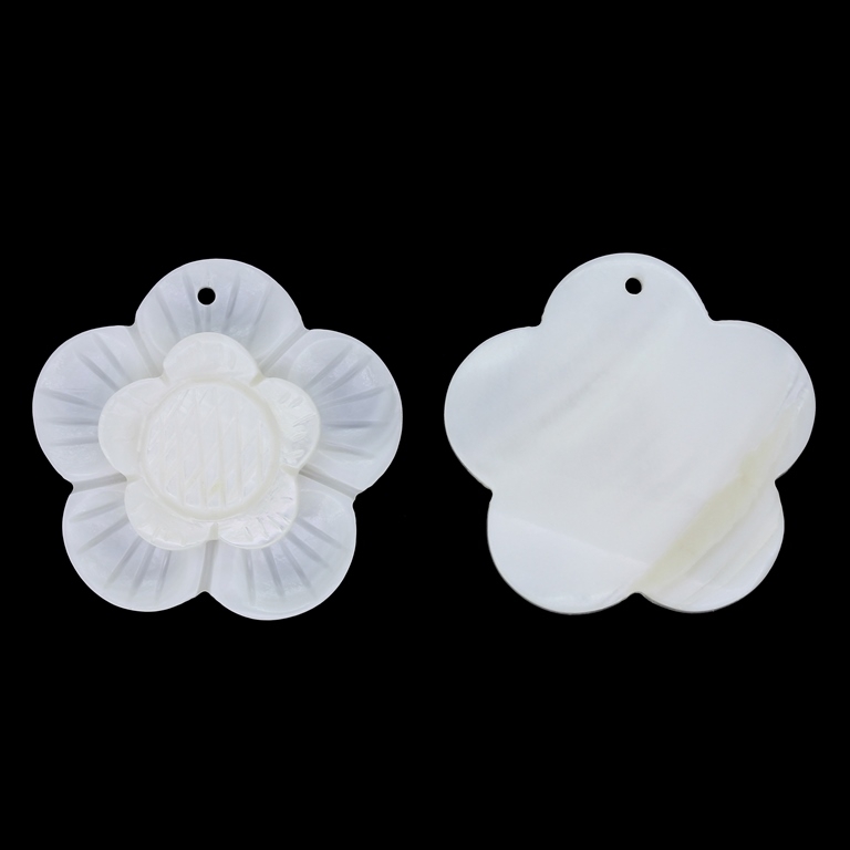 WHITE MOTHER OF PEARL PENDANT - FLOWER 03 - 33x8mm - PACKAGE 6pcs. Hole-1.2mm