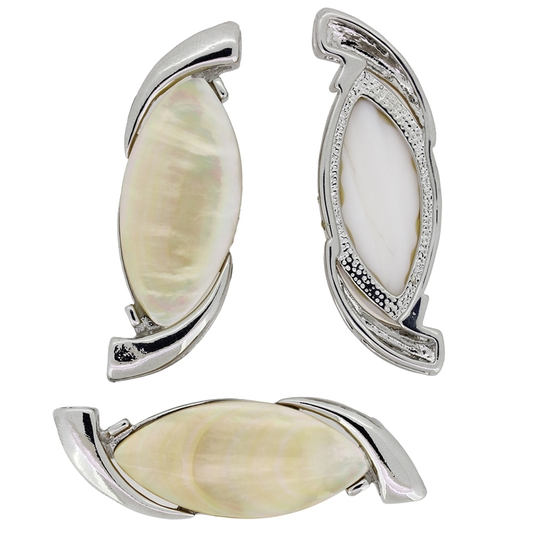 YELLOW MOTHER OF PEARL PENDANT - WITH METAL - ELLIPSE 01 - 18x53x5mm - 1pc. Hole-2.8x4.0mm