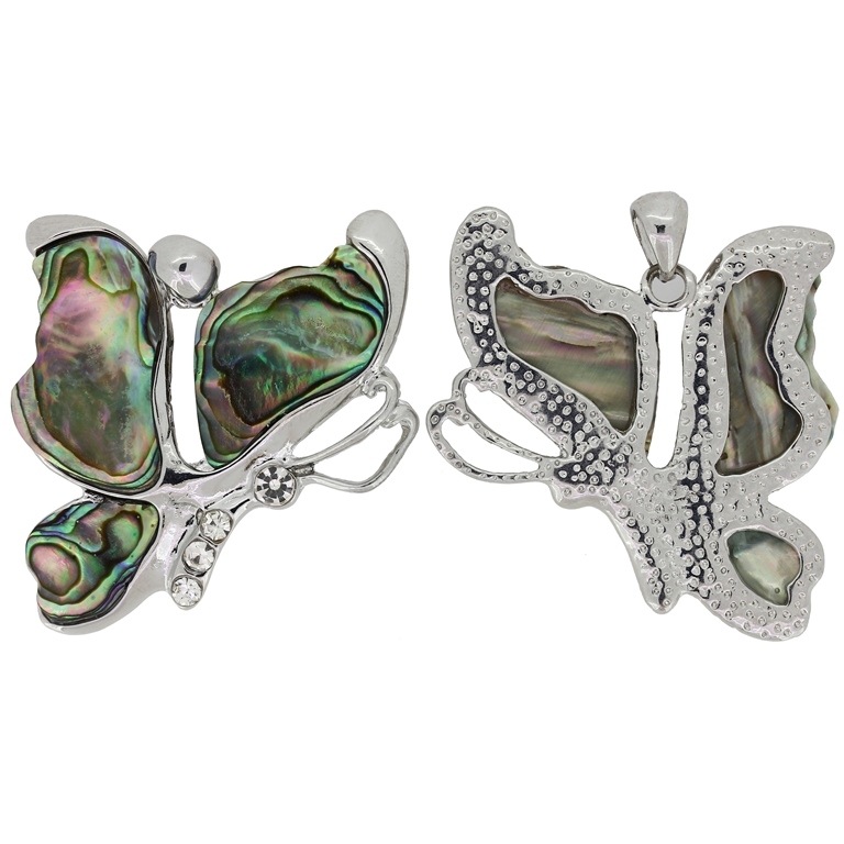 ROYAL MOTHER OF PEARL PENDANT - WITH METAL AND CRYSTALS - BUTTERFLY 02 - 43x45x4mm - PACKAGE 4pcs. Hole holder-5.0mm