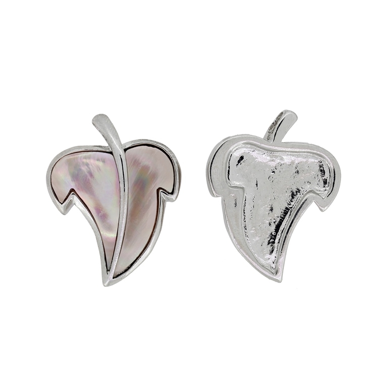 PINK MOTHER OF PEARL PENDANT - WITH METAL - LEAF 01 - 26x33x6mm - PACKAGE 4pcs. Hole-2.5x5.5mm