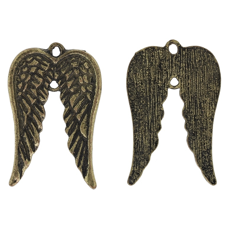 METAL BEADS - PENDANT - ANGEL WINGS 03 - 28x43x1.5mm ANTIQUE BRONZE - 1pc. Hole-2.5mm