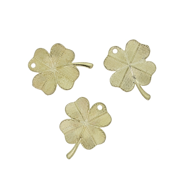 METAL BEADS - PENDANT - CLOVER RELIEF 02 - 19x24x2mm GOLD - 10pcs. Hole-1.8mm