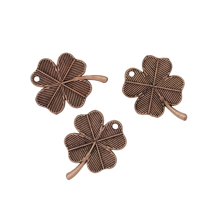 METAL BEADS - PENDANT - CLOVER RELIEF 02 - 19x24x2mm ANTIQUE BRASS - 10pcs. Hole-1.8mm