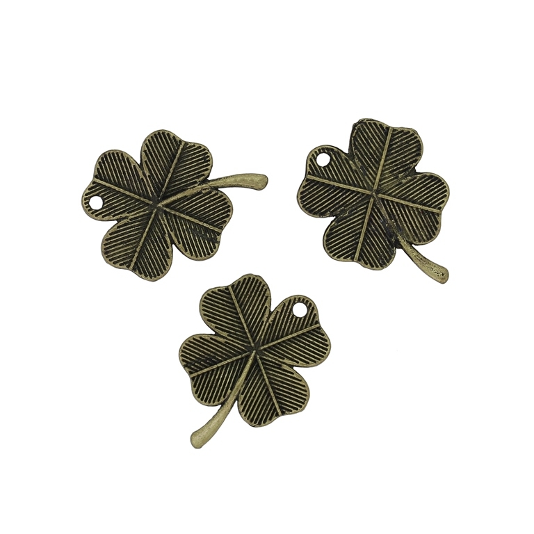 METAL BEADS - PENDANT - CLOVER RELIEF 02 - 19x24x2mm ANTIQUE BRONZE - 10pcs. Hole-1.8mm