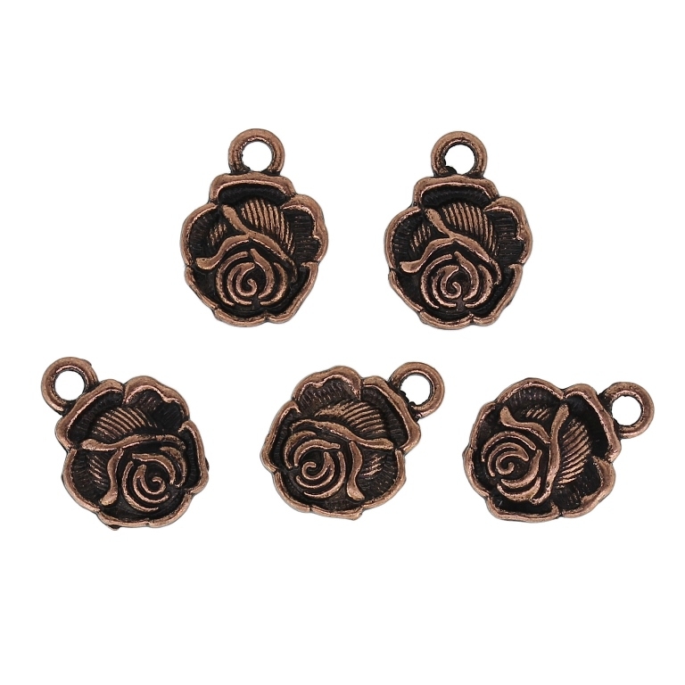 METAL BEADS - PENDANT - ROSE 02 - 10x13.5x3mm ANTIQUE BRASS - PACKAGE 120pcs. Hole-2.0mm