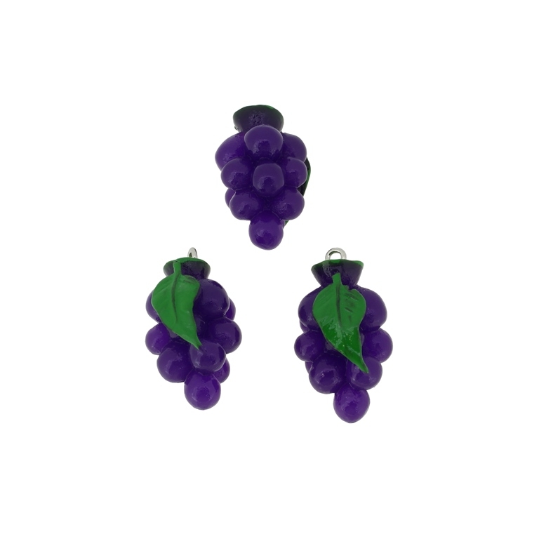 PLASTIC BEADS - RESIN 3D - PENDANTS - GRAPES 01 - 18x31x17mm PURPLE (DARK) AND GREEN - PACKAGE 20pcs. Hole-2.2mm