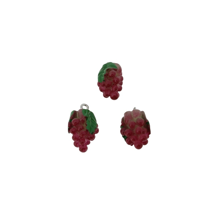 PLASTIC BEADS - RESIN 3D - PENDANTS - GRAPES 02 - 11x23x13mm BORDEAUX AND GREEN - PACKAGE 30pcs. Hole-2.2mm