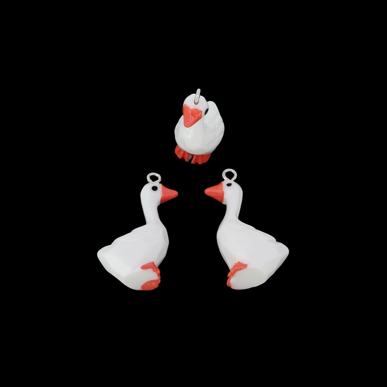 PLASTIC BEADS - RESIN 3D - PENDANTS - GOOSE 01 - 18x33x12mm WHITE AND ORANGE (DARK) - PACKAGE 20pcs. Hole-2.2mm