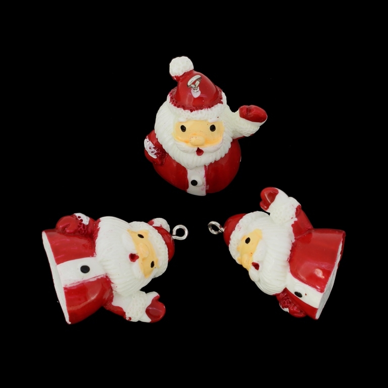 PLASTIC BEADS - RESIN 3D - PENDANTS - SANTA CLAUS 02 - 30x36x22mm WHITE-ORANGE-RED - 2pcs. Hole-2.2mm