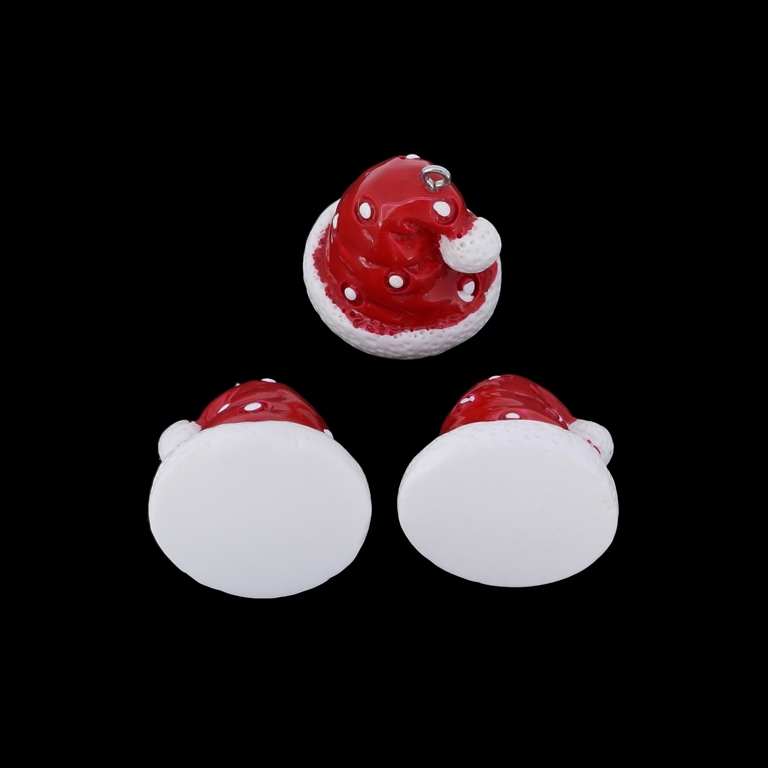 PLASTIC BEADS - RESIN 3D - PENDANTS - CHRISTMAS HAT 01 - 27x27x26mm RED AND WHITE - 2pcs. Hole-2.2mm