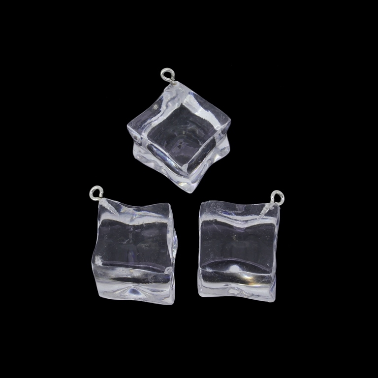 PLASTIC BEADS - RESIN 3D - PENDANTS - ICE CUBE 01 - 27x31x19mm COLORLESS - 2pcs. Hole-2.2mm