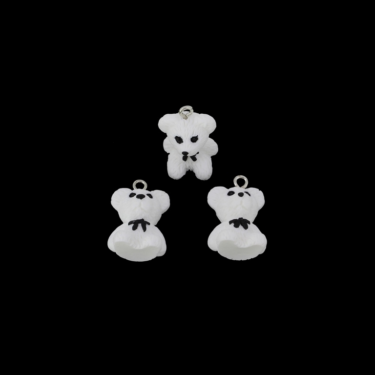 PLASTIC BEADS - RESIN 3D - PENDANTS - BEAR 11 - 15x23x13mm WHITE AND BLACK - 2pcs. Hole-2.2mm