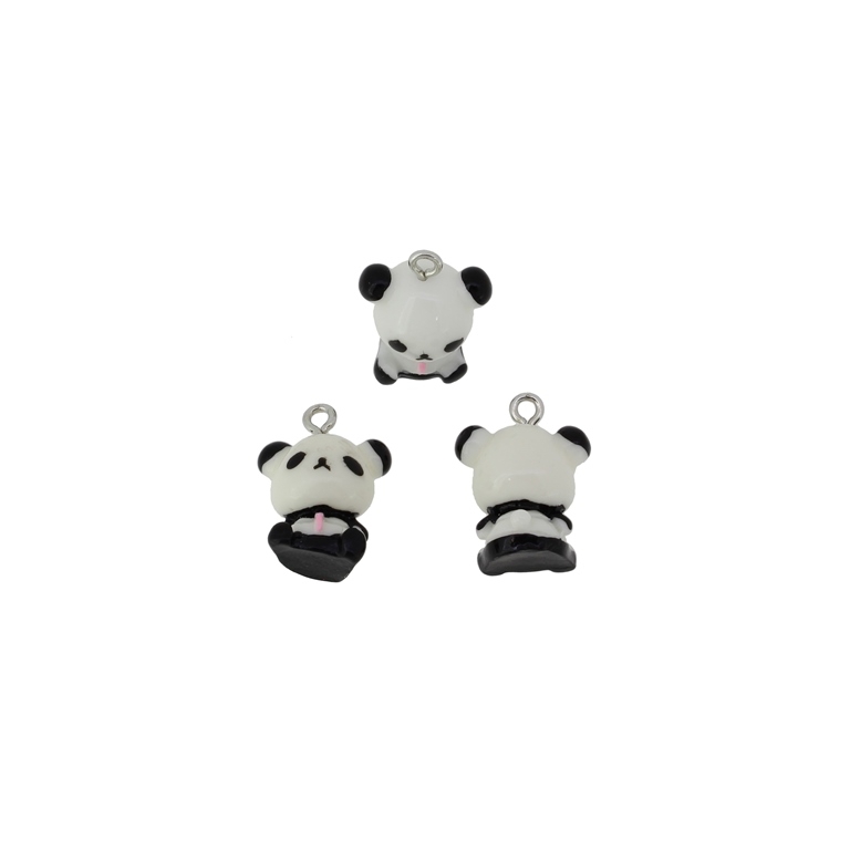 PLASTIC BEADS - RESIN 3D - PENDANTS - PANDA BEAR 01 - 15x20x12mm WHITE-BLACK-PINK - PACKAGE 20pcs. Hole-2.2mm