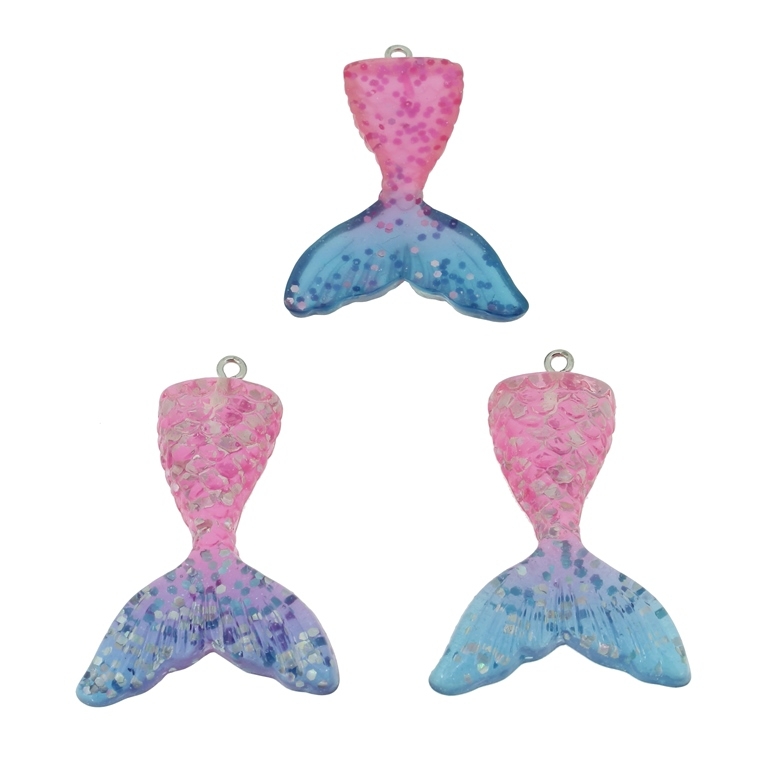 PLASTIC BEADS - RESIN 3D - PENDANTS - TAIL OF MERMAID 01 - 32x48x7mm PINK AND BLUE - 2pcs. Hole-2.2mm