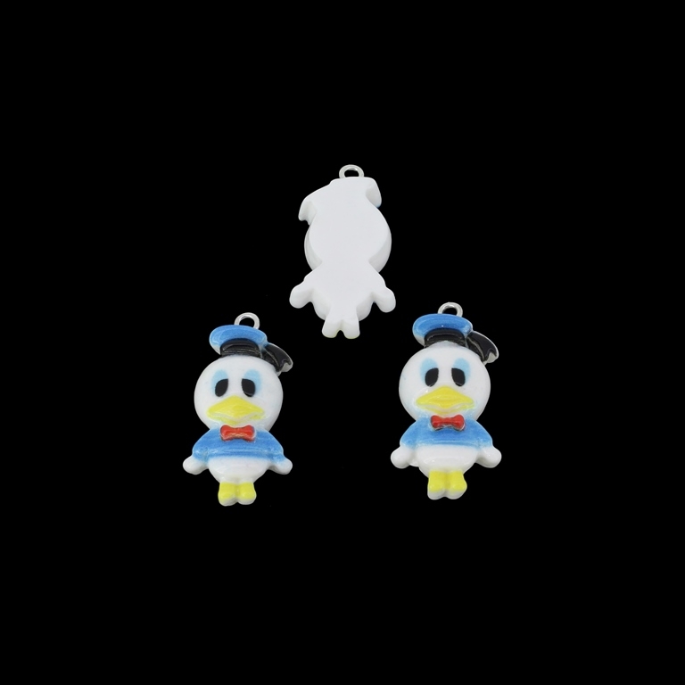 PLASTIC BEADS - RESIN 3D - PENDANTS - DONALD DUCK 02 - 15x30x8mm WHITE AND BLUE - PACKAGE 30pcs. Hole-2.2mm