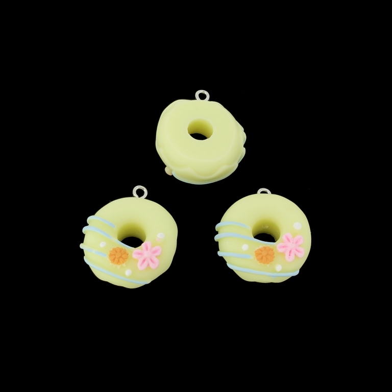 PLASTIC BEADS - RESIN 3D - PENDANTS - DONUT 02 - 24x28x11mm YELLOW (LIGHT) - PACKAGE 30pcs. Hole-2.2mm