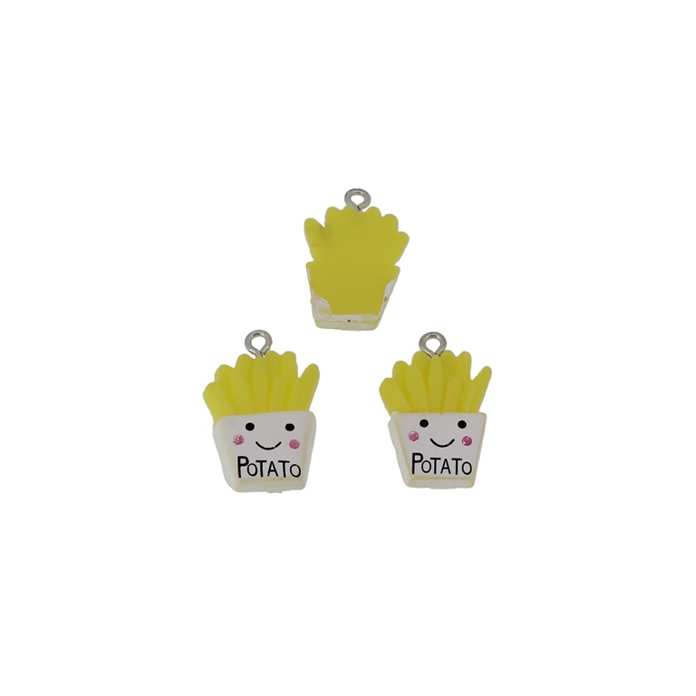 PLASTIC BEADS - RESIN 3D - PENDANTS - FRENCH FRIES 01 - 16x25x4mm YELLOW AND WHITE - 2pcs. Hole-2.2mm