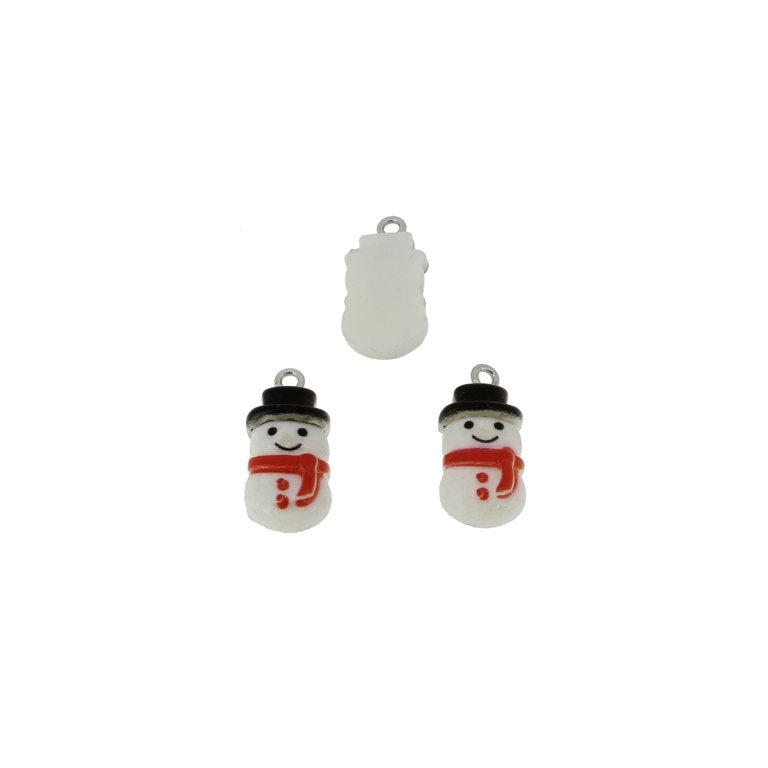 PLASTIC BEADS - RESIN 3D - PENDANTS - SNOWMAN 02 - 11x22x6mm WHITE-RED-BLACK - 2pcs. Hole-2.2mm