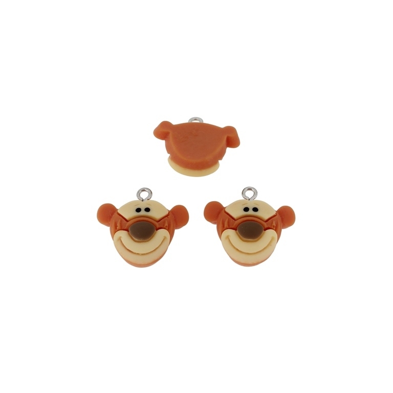 PLASTIC BEADS - RESIN 3D - PENDANTS - TIGER 01 - 23x21x9mm ORANGE AND BROWN - PACKAGE 30pcs. Hole-2.2mm