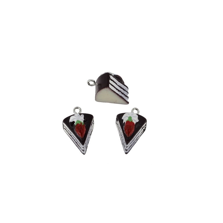 PLASTIC BEADS - RESIN 3D - PENDANTS - CAKE WITH STRAWBERRY - 14x20x14mm BROWN (DARK) AND WHITE - PACKAGE 30pcs. Hole-2.2mm