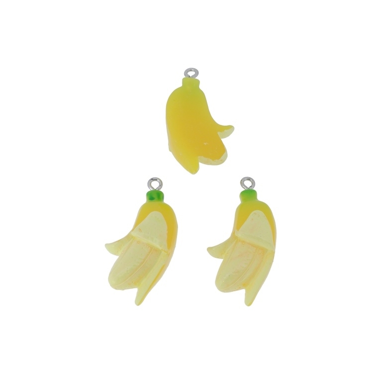 PLASTIC BEADS - RESIN 3D - PENDANTS - BANANA 01 - 18x35x9mm YELLOW AND GREEN - PACKAGE 30pcs. Hole-2.2mm