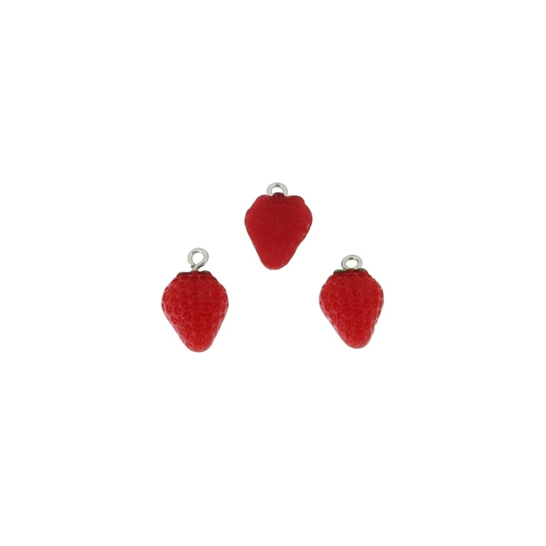 PLASTIC BEADS - RESIN 3D - PENDANTS - STRAWBERRY 03 - 12x18x5mm RED AND GREEN - PACKAGE 50pcs. Hole-2.2mm