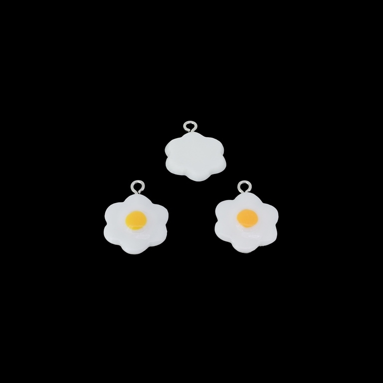 PLASTIC BEADS - RESIN 3D - PENDANTS - EGG 02 - 16x22x4mm WHITE AND YELLOW - 2pcs. Hole-2.2mm