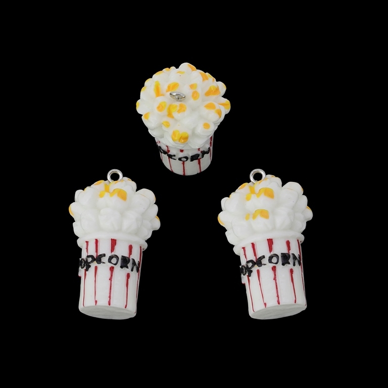 PLASTIC BEADS - RESIN 3D - PENDANTS - POPCORN 02 - 21x37mm WHITE-RED-ORANGE - 2pcs. Hole-2.2mm