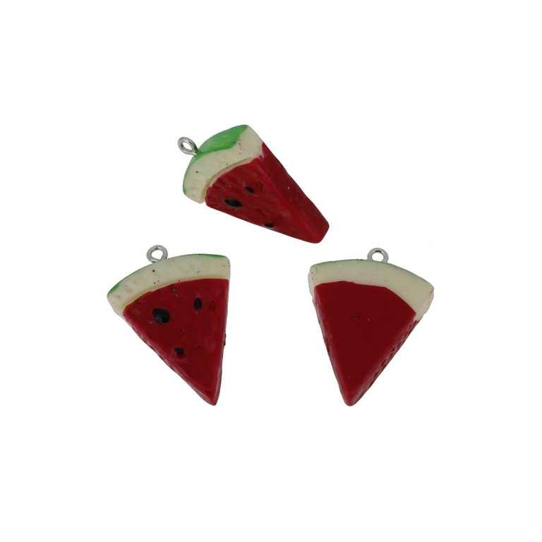 PLASTIC BEADS - RESIN 3D - PENDANTS - WATERMELON 03 - 23x33x6mm RED AND GREEN - 2pcs. Hole-2.2mm