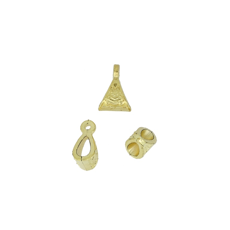 METAL PLATED PLASTIC / CCB BEADS - PENDANT HOLDER TRIANGULAR 01 WITH RING 2mm - 11x16x8mm GOLD - PACKAGE 250g Hole-4.5x8mm (770pcs.)