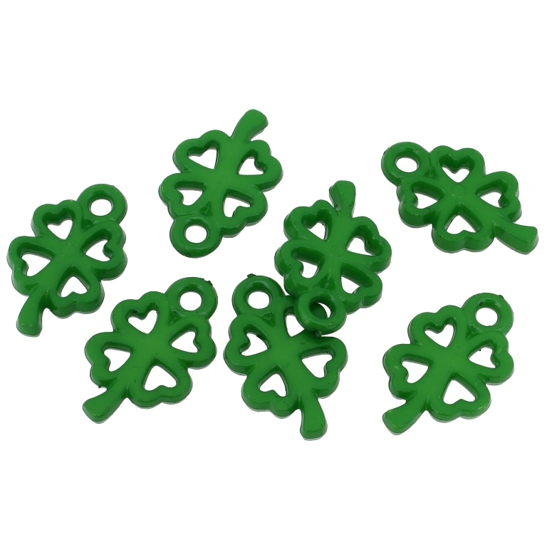 OPAQUE PLASTIC BEADS - PENDANT CLOVER CONTOUR - 15x24x3mm GREEN (DARK) С24 - 50g Hole-2.8mm (80pcs.)