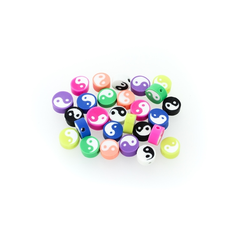 POLYMER CLAY FIMO BEADS - DISK YIN YANG 01 - 9-10x4-5mm MIX COLORS - PACKAGE 980pcs. Hole-2.5mm