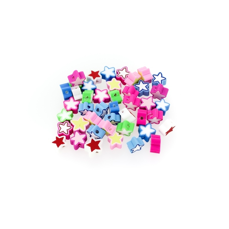 POLYMER CLAY FIMO BEADS - STAR 01 - 7-10x7-10x5mm MIX COLORS - PACKAGE 920pcs. Hole-2.5mm