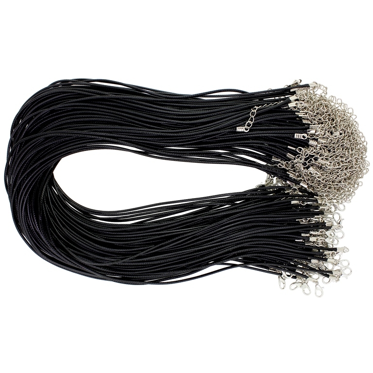 NECKLACE WITH CLASP - POLYESTER THREAD 1.5mm - NECKLACE - 45+5cm BLACK F052 - PACKAGE 100pcs.