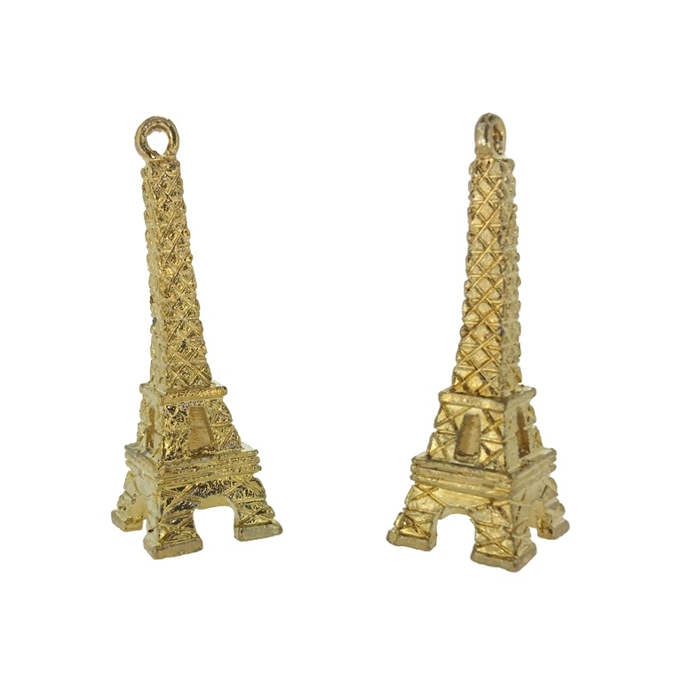 METAL BEADS - PENDANT - EIFFEL TOWER 02 - 14x41x13mm GOLD - 1pc. Hole-2.0mm