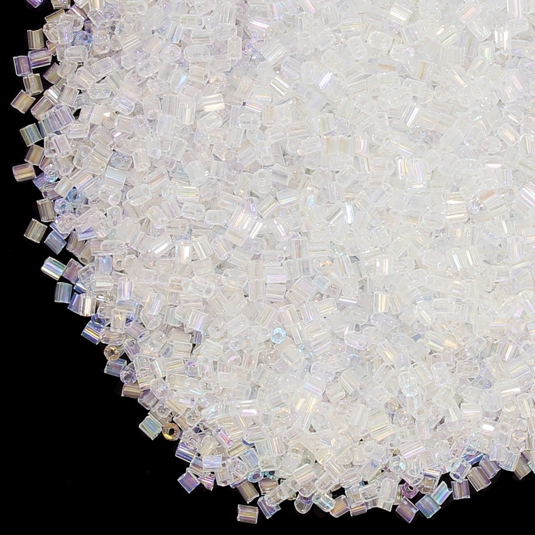 GLASS SEED BEADS - 2 CUT 2x2mm - TRANSPARENT RAINBOW - WHITE 161 - 50g Hole-0.8mm