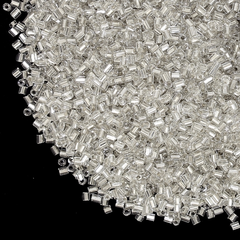 GLASS SEED BEADS - 2 CUT 2х2mm - SILVER THREAD - WHITE 21 - 50g Hole-0.8mm