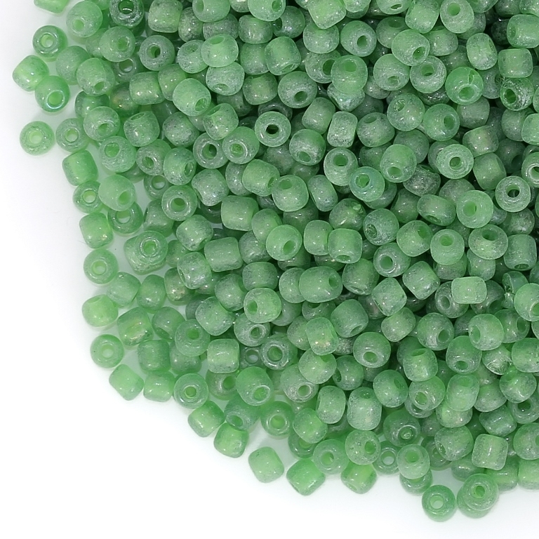 GLASS SEED BEADS - BALL 4mm - TRANSPARENT MATTE - GREEN М7 - 50g Hole-1.5mm